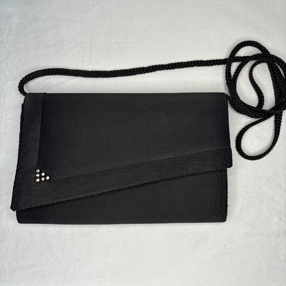 Black Purse Elegant Rhinestone Glitter Satin Clutch Convertible Phone Lipstick